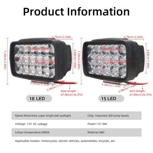 12V LED Motorcycle Spotlight Super Bright 15/18 LED Auxiliary Driving Fog Work Light White High Power Motorbike Headlight Waterproof Universal Ready Stock Malaysia
