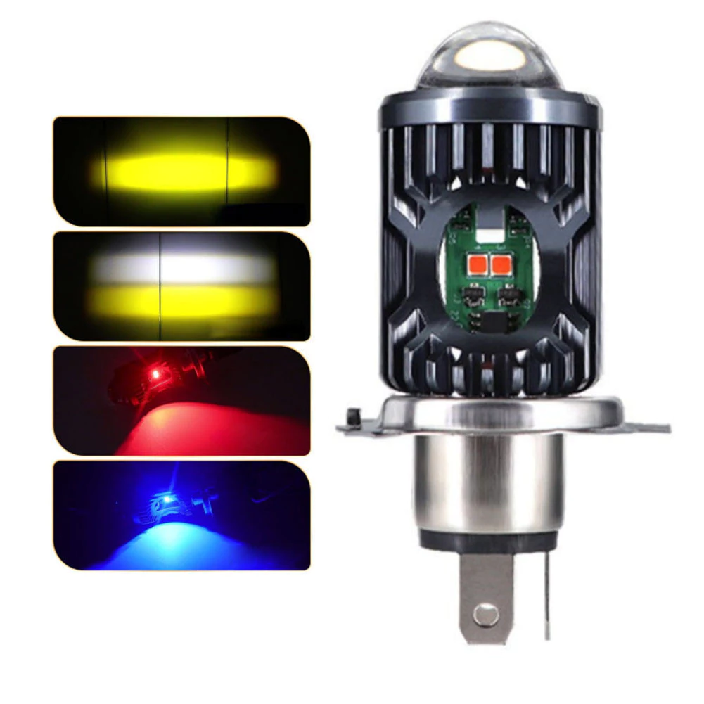 Universal Motorcycle Headlight P15D BA20D H4 Multi Color LED White Yellow Lens Spotlight Red Blue Flash Strobe Mode Motorbike Headlamp High Brightness Ready Stock Malaysia