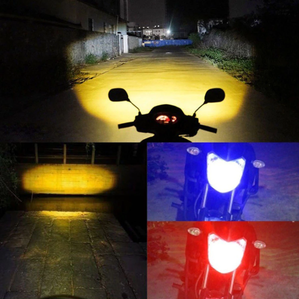Universal Motorcycle Headlight P15D BA20D H4 Multi Color LED White Yellow Lens Spotlight Red Blue Flash Strobe Mode Motorbike Headlamp High Brightness Ready Stock Malaysia